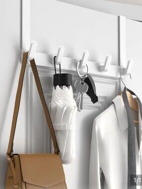 NIB- Over-the-Door Hook Racks with White Hooks, Enamel Painted Metal